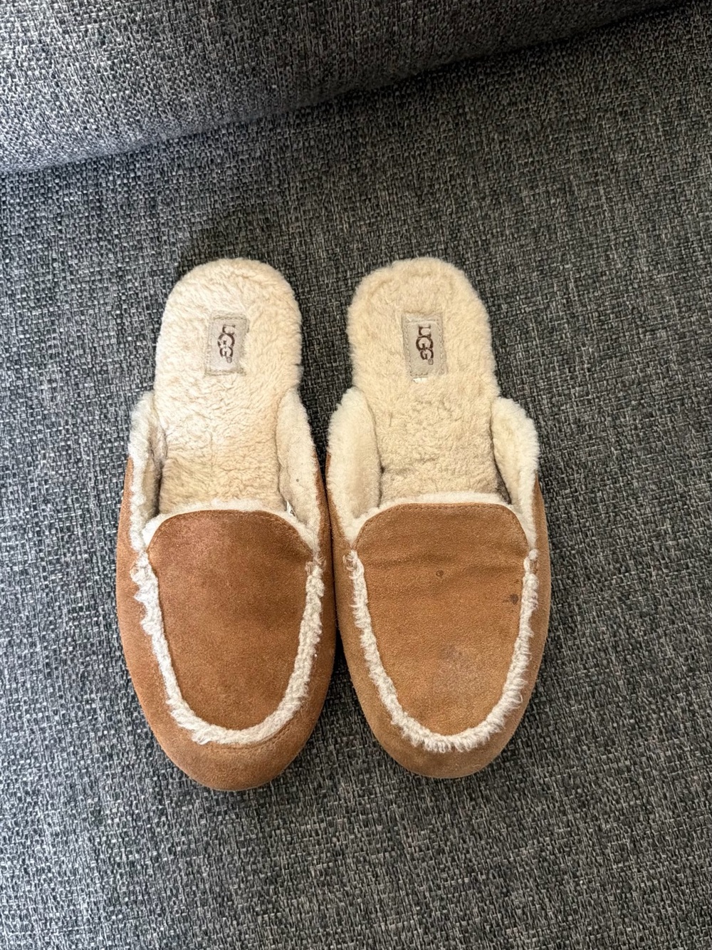 UGG Women's Chestnut/Tan Suede Shearling Slip-On Slippers